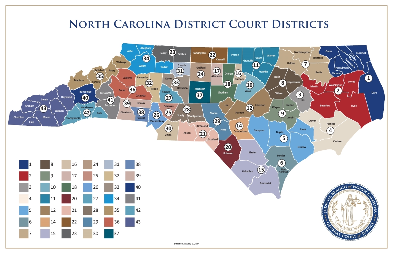 Nc Courts Holiday Schedule 2024 Aurea Modestine   District Court Districts Map 01012024 