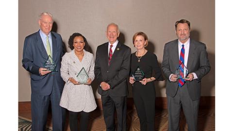 From left to right: Richard Vinroot, Hon. Ashleigh Parker, Chief Justice Paul Newby, Marcia Armstrong, Hon. James Ammons.